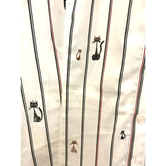 Chico's Cat Print Button Up Shirt 1 US8 M Womens White Business Casual Preppy - Picture 7 of 10